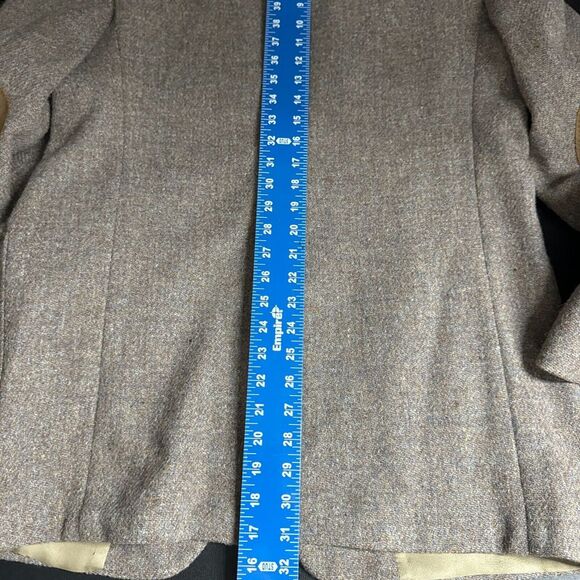 Vtg Calibrini Tweed Sport Coat Blazer 42L Mens Solid Brown Elbow Patch - Picture 8 of 11